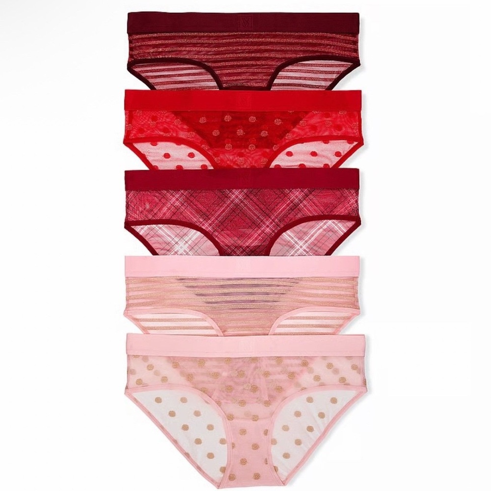 Victoria’s Secret Five Pack Sheer Heritage Shimmer HipHugger Panties Size M